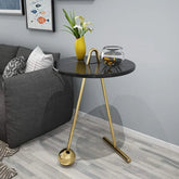 Black Marble Round End Side Table with Gold Base